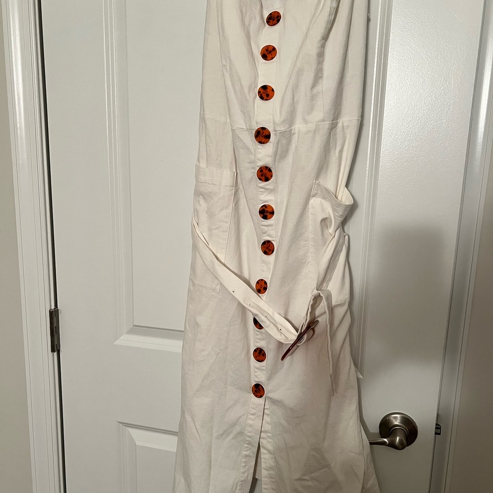 Eloquii White Dress with Brown Button Detail